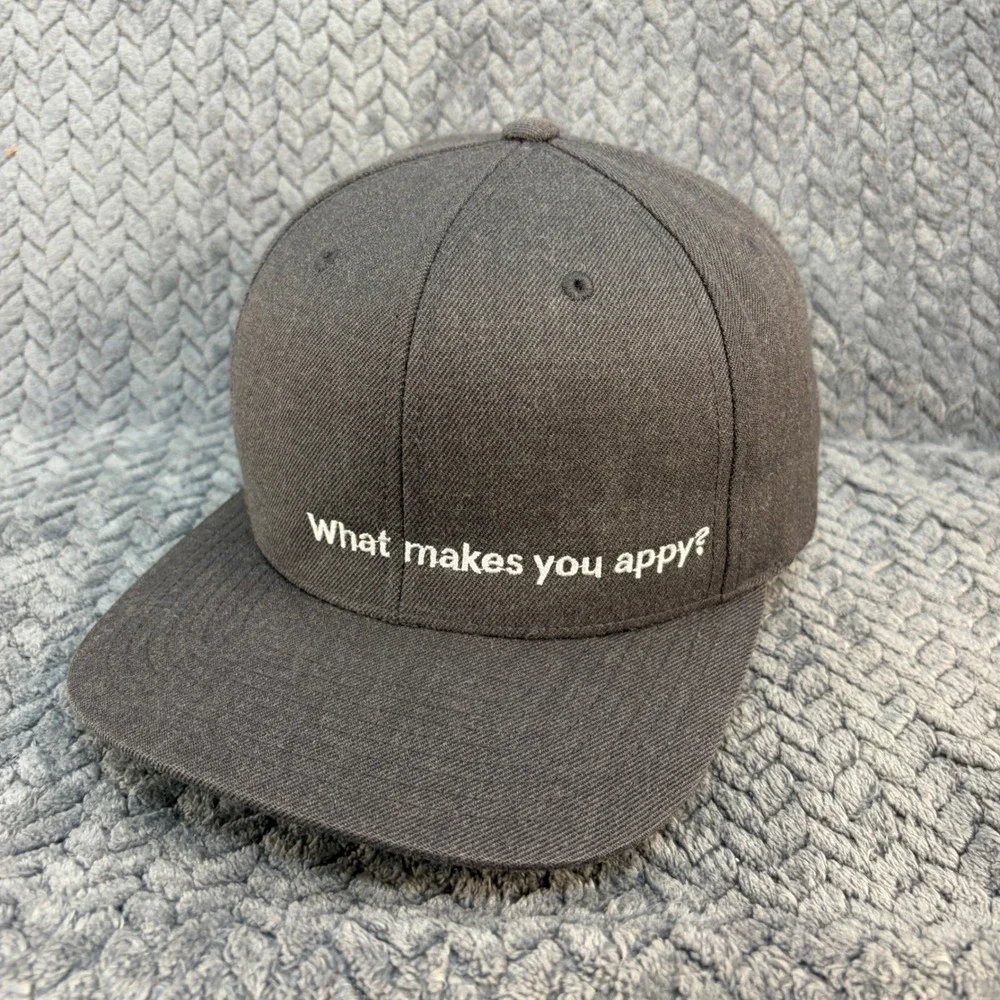 Chick-fil-A Yupoong Snapback Hat Grey What Makes You Appy Flat Bill Cap 0651